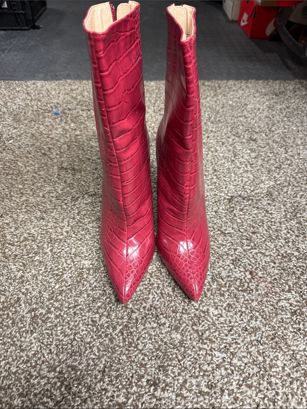 Women's Croc-Embossed Pointed Toe Ankle Boots - Pink